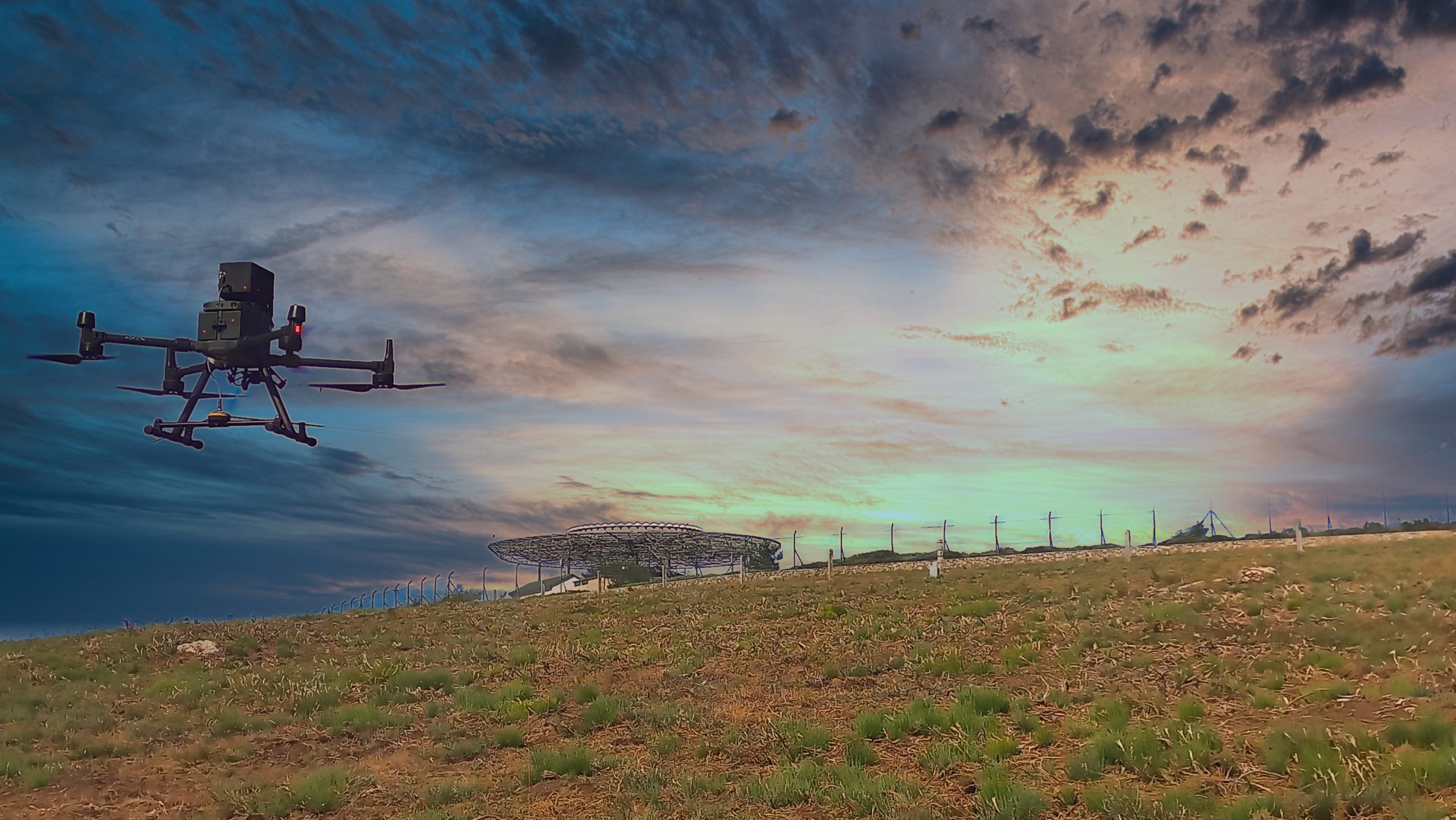 Drone equipped with a measurement payload flying near a VOR station