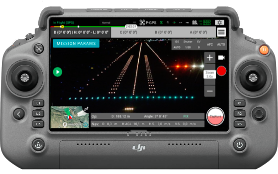 DJI controller displaying the CANARD PAPI inspection app
