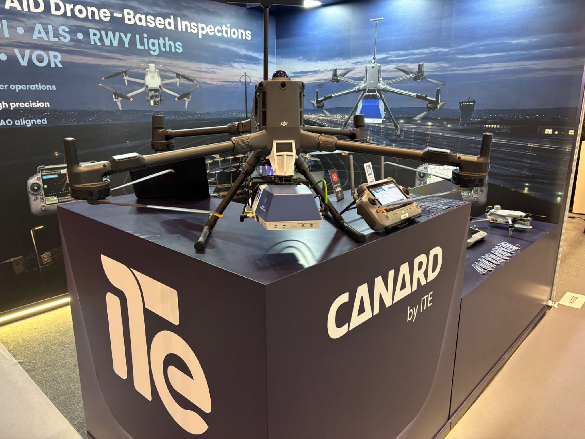 CANARD by ITE inspection drone, receiver and control app on display